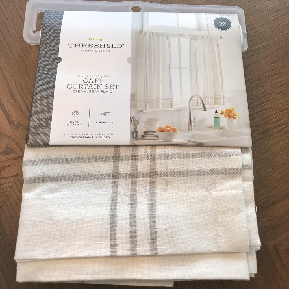 NWT Threshold Cream & Gray Cafe Curtains